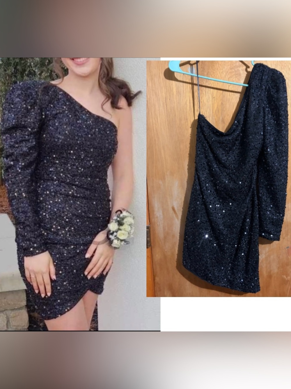 Black Sequin One-Shoulder Women's Dress